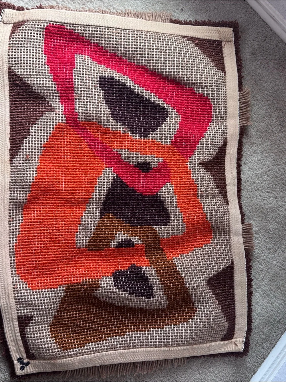 VTG Scandinavian Style Rya Shag Pile Rug Abstract Geometric Art Deco Design 70’s